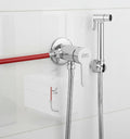Polished Chrome / Silver: External wall-mounted toilet shower mixer in polished chrome silver for bathroom upgrade, MHT PAK.