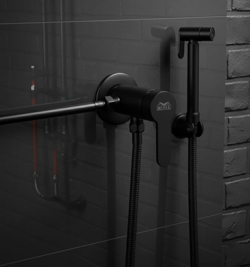 Black Matte: Premium matte black external toilet shower mixer valve, easy connection bidet faucet, MHT PAK.