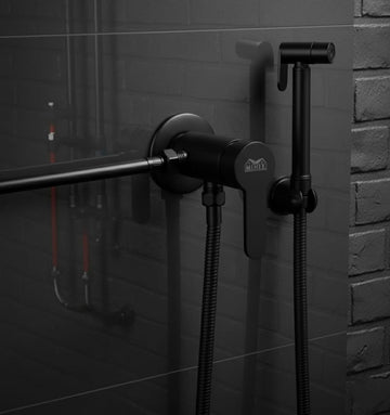 Black Matte: Premium matte black external toilet shower mixer valve, easy connection bidet faucet, MHT PAK.
