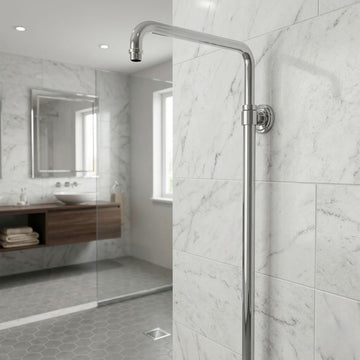 Polished Chrome / Silver: Adjustable shower extension rod arm in polished chrome silver finish, MHT PAK.