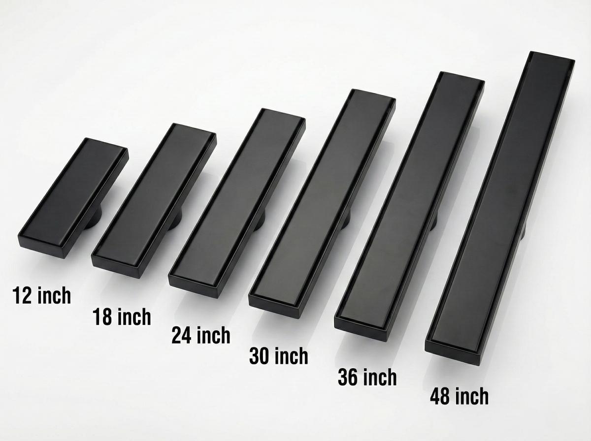 Sleek matte black tile insert floor drain for invisible shower drainage look, MHT PAK.
With Different sizes Available
