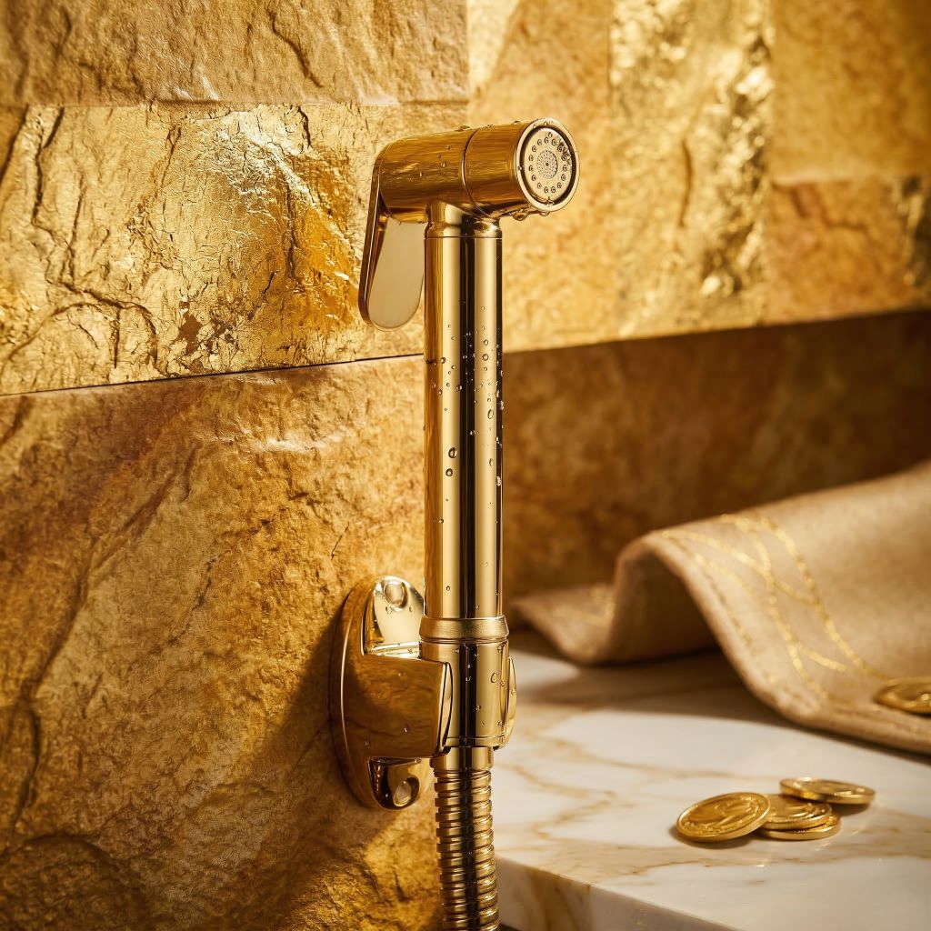 Brass Toilet Shower		Premium brass toilet shower set in Gold finish
Gold Chrome: Luxury gold chrome brass Muslim shower kit, premium toilet bidet sprayer with chain, MHT PAK