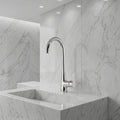 Polished Chrome / Silver: Top-mounted kitchen sink mixer faucet in polished chrome silver, deck-mounted tap, MHT PAK.
