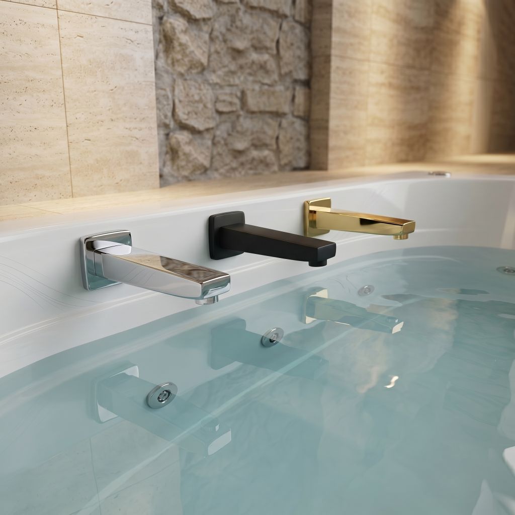 Polished Chrome / Silver: Polished chrome tub filter spout, premium silver jacuzzi bathtub water spout by MHT PAK.

Black Matte: Modern matte black tub filter spout, sleek jacuzzi and bathtub water outlet, MHT PAK.

Gold Chrome: Luxury gold chrome bathtub filter spout, premium jacuzzi water faucet spout, MHT PAK.