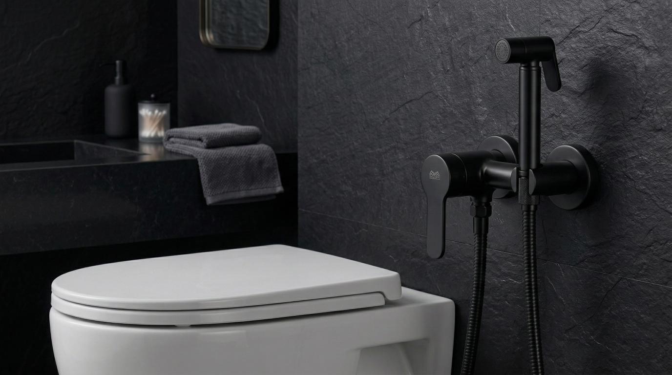 Modern matte black temperature control toilet shower mixer, smart bidet valve upgrade, MHT PAK.