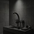 Black Matte: Modern matte black wall-mounted sink mixer, sleek kitchen or bathroom vanity faucet, MHT PAK.