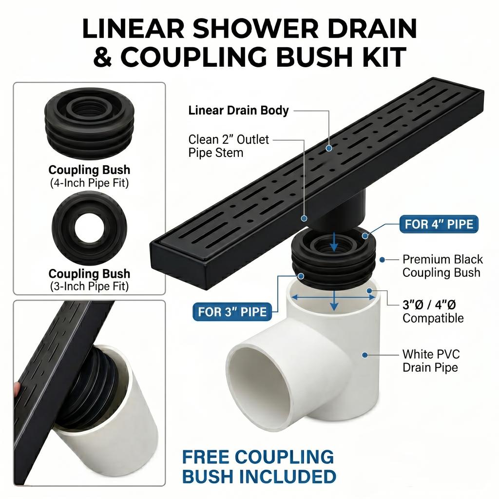 MHT SS 304 linear drain components diagram