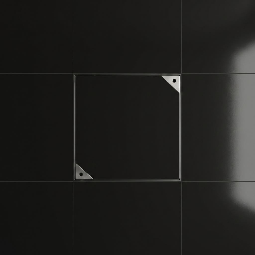 MHT concealed square stainless steel manhole cover for black luxury bathroom flooring providing water resistant and neat look without breaking layout