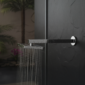 Polished Chrome / Silver: Square SQR wall-mounted shower arm in polished chrome silver finish, MHT PAK.