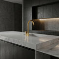Gold Chrome: Luxury gold chrome top-mounted kitchen mixer faucet for elegant kitchen interior, MHT PAK.