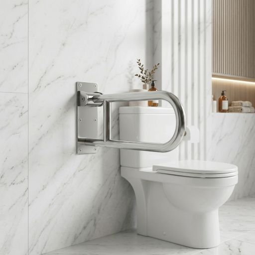 This Grab Bar Specially For Old Persons
Stainless steel folding grab bar in polished silver for elderly toilet safety support, MHT PAK.