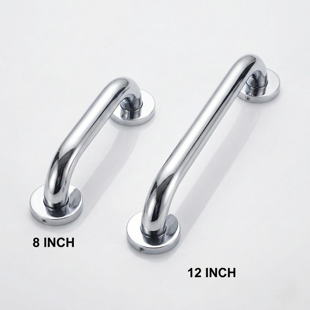 Straight bathroom safety grab bar in polished chrome silver stainless steel, MHT PAK.