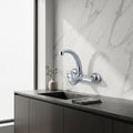 Polished Chrome / Silver: Wall-mounted kitchen sink mixer faucet in polished chrome silver finish, MHT PAK.