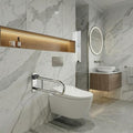 Stainless steel folding grab bar in polished silver for elderly toilet safety support, MHT PAK.
