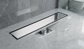 Modern invisible stainless steel tile insert flow drain in polished silver rim finish, MHT PAK.