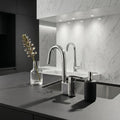 Polished Chrome / Silver: Top-mounted kitchen sink mixer faucet in polished chrome silver, deck-mounted tap, MHT PAK.
