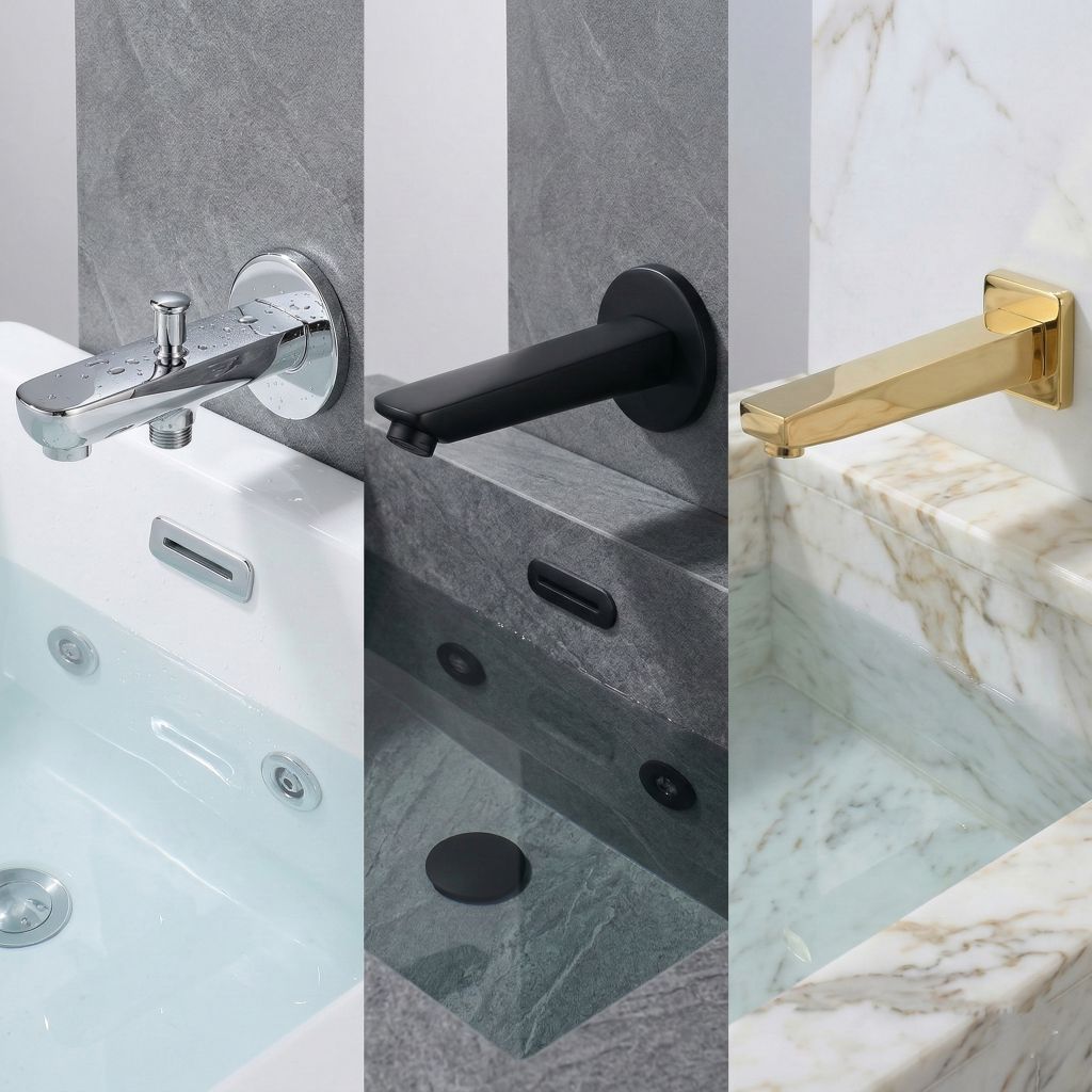 Polished Chrome / Silver: Polished chrome tub filter spout, premium silver jacuzzi bathtub water spout by MHT PAK.

Black Matte: Modern matte black tub filter spout, sleek jacuzzi and bathtub water outlet, MHT PAK.

Gold Chrome: Luxury gold chrome bathtub filter spout, premium jacuzzi water faucet spout, MHT PAK.