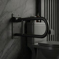 MHT premium matt black wall mounted toilet support rail folding grab bar for modern luxury bathroom interiors with grey or black tile setup