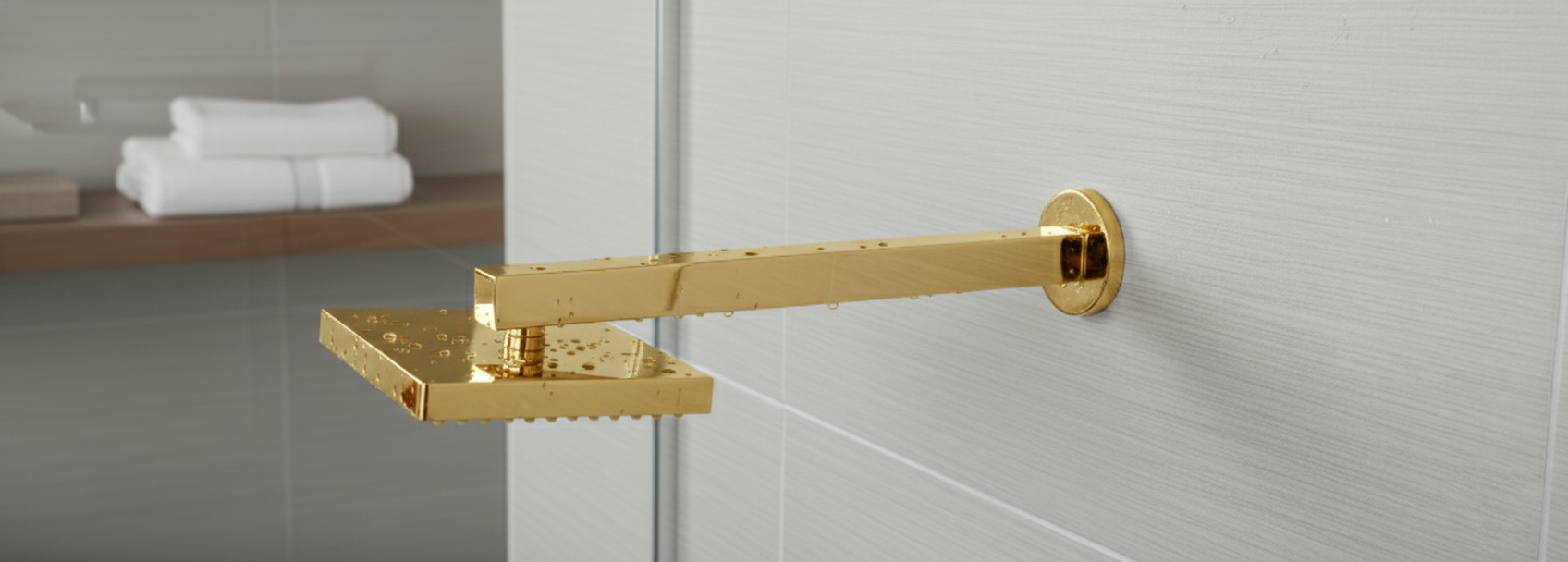 Gold Chrome: Luxury square SQR concealed shower arm in premium gold chrome finish, MHT PAK.