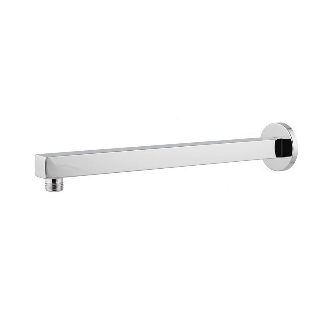 Polished Chrome / Silver: Square SQR wall-mounted shower arm in polished chrome silver finish, MHT PAK.