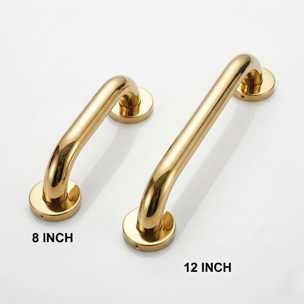 Luxury gold chrome safety grab bar, premium decorative handicap bathroom handle, MHT PAK.