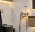 Toilet shower mixer with temperature control in polished chrome silver, MHT PAK.
