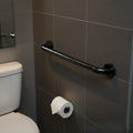 Modern matte black safety grab bar, secure wall-mounted balance handle for shower, MHT PAK.
