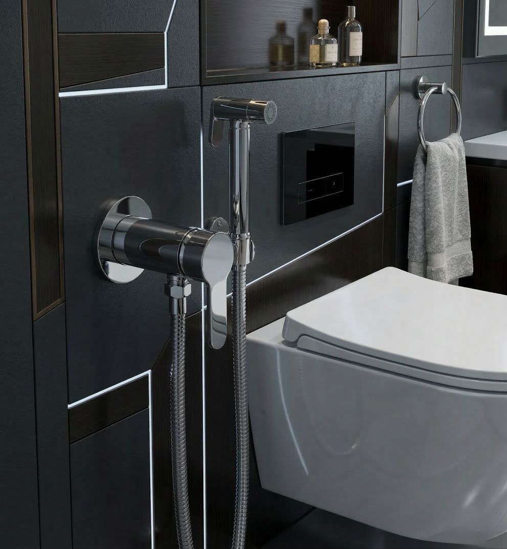 Polished Chrome / Silver: Concealed toilet shower mixer valve in polished chrome silver for hidden bathroom design, MHT PAK.