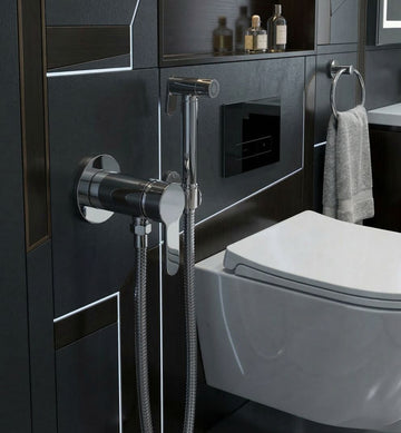 Polished Chrome / Silver: Concealed toilet shower mixer valve in polished chrome silver for hidden bathroom design, MHT PAK.