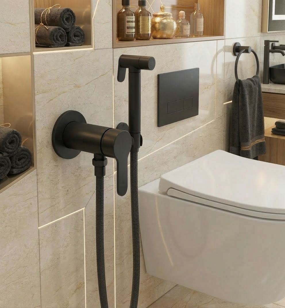 Polished Chrome / Silver: Concealed toilet shower mixer valve in polished chrome silver for hidden bathroom design, MHT PAK.