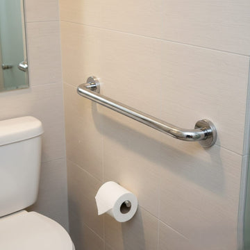 Straight bathroom safety grab bar in polished chrome silver stainless steel, MHT PAK.