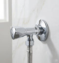Polished Chrome / Silver: Premium brass T-cock angle valve in polished chrome silver finish, washroom shut-off valve, MHT PAK.
