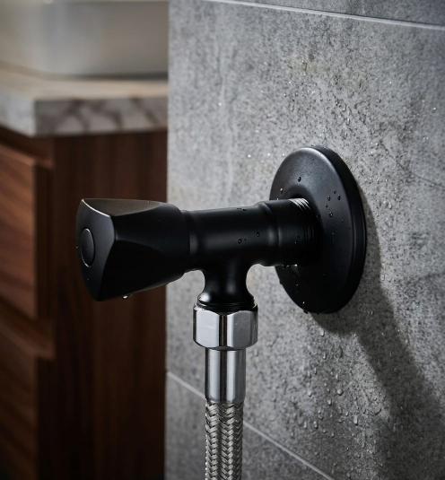 Polished Chrome / Silver: Premium brass T-cock angle valve in polished chrome silver finish, washroom shut-off valve, MHT PAK.