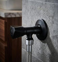 Black Matte: Modern matte black T-cock angle valve, premium washroom shut-off safety valve, MHT PAK.